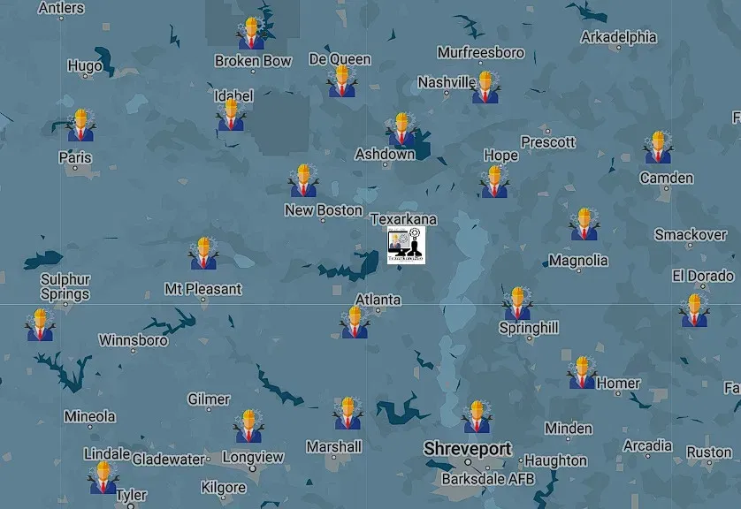 Map of Go2Portal's service footprint across the Ark-La-Tex region